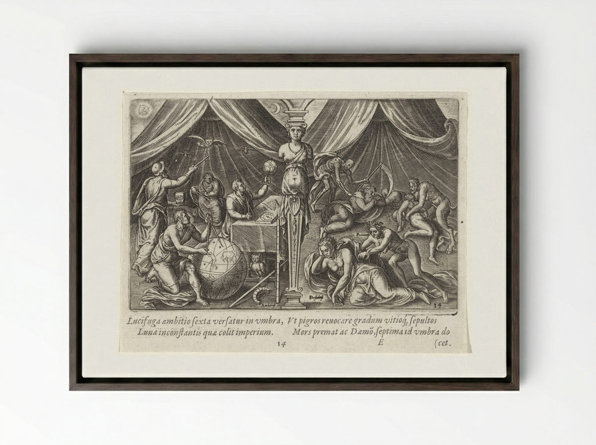 Allegory of Ambition and Sloth - Philips Galle - Framed Canvas Dark Wood