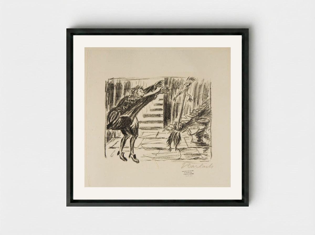 The Sorcerer's Apprentice 1 (Broom is brought to life) - Ernst Barlach - Framed Canvas Black