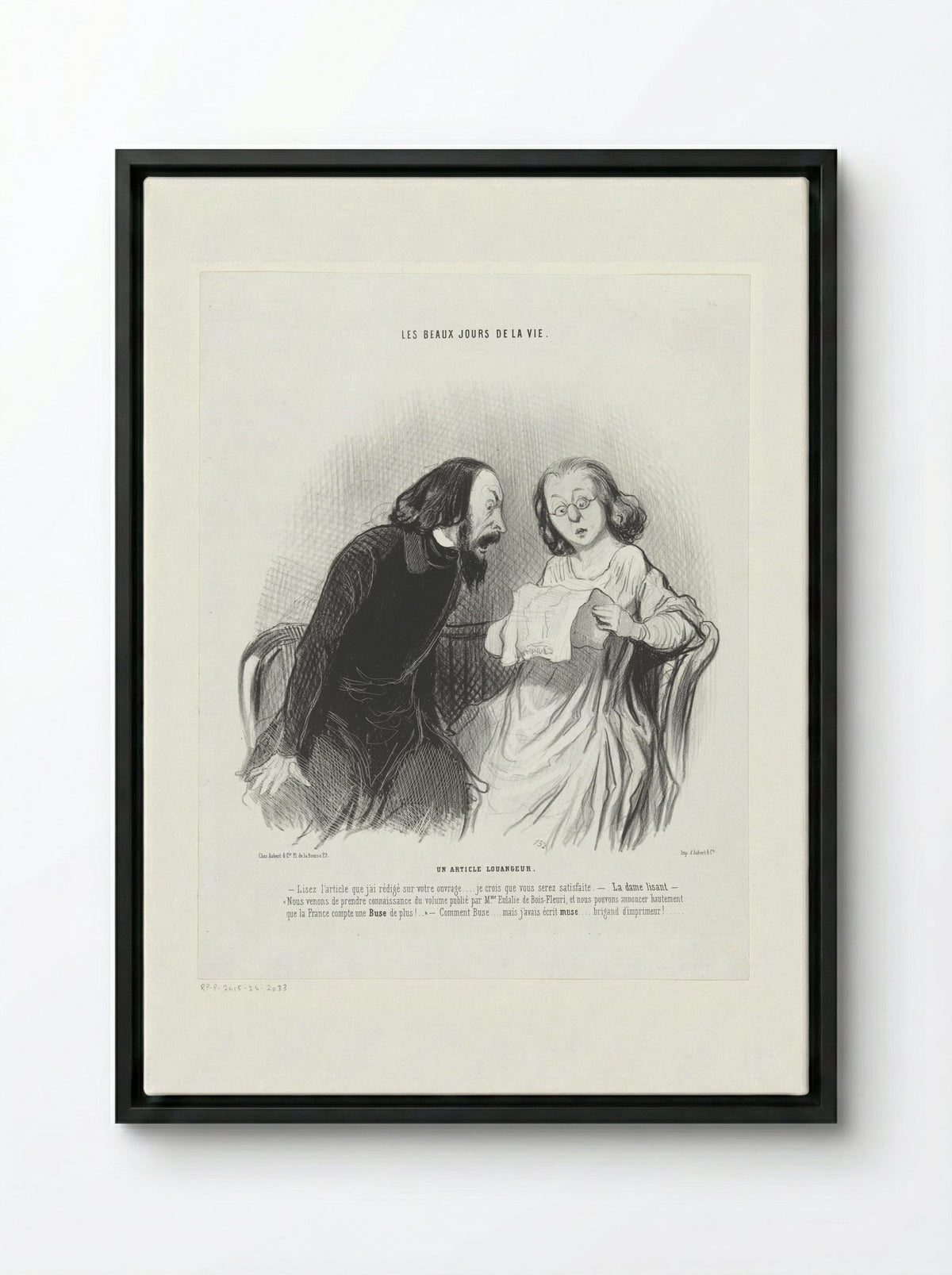 Un article louangeur - Honoré Daumier - Framed Canvas Black