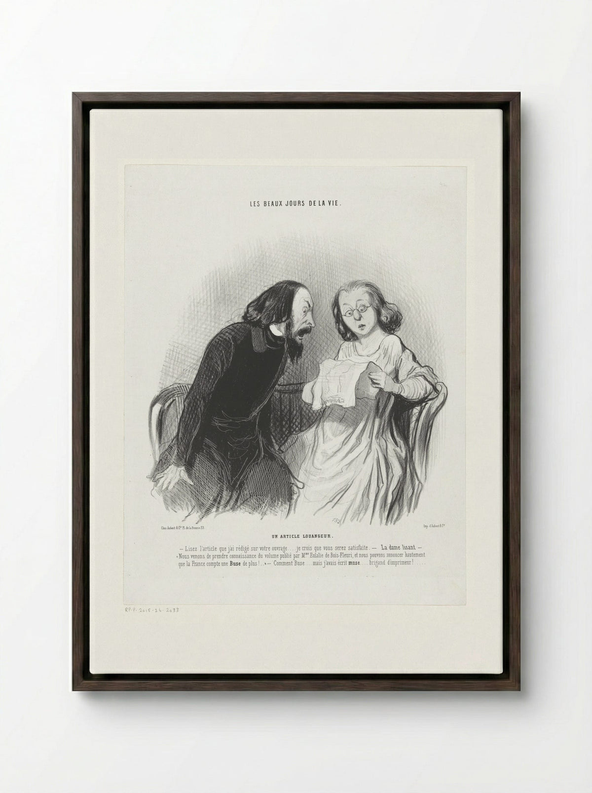 Un article louangeur - Honoré Daumier - Framed Canvas Dark Wood