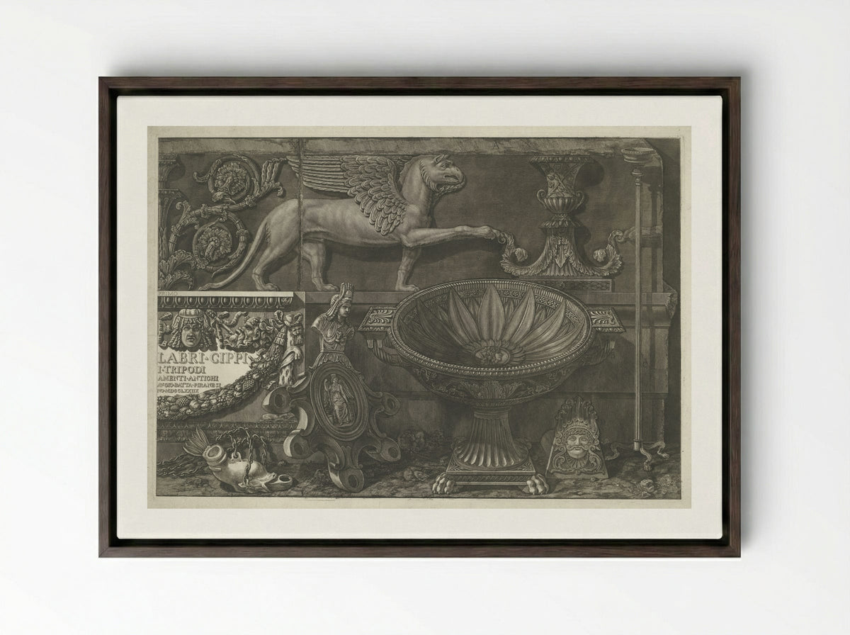 Frontispiece for Vasi, Candelabri, Cippi - Giovanni Battista Piranesi - Framed Canvas Dark Wood