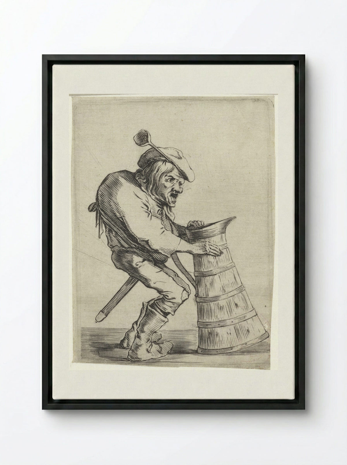 Gebochelde man met schenkkan - Cornelis Saftleven - Framed Canvas Black