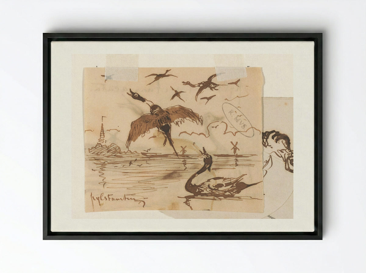 Pijlstaarteenden (Pintail Ducks) - Johannes Tavenraat - Framed Canvas Black