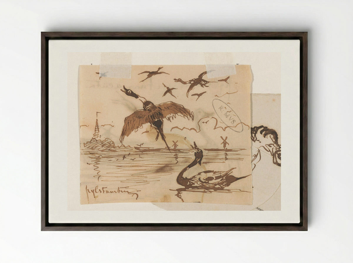Pijlstaarteenden (Pintail Ducks) - Johannes Tavenraat - Framed Canvas Dark Wood