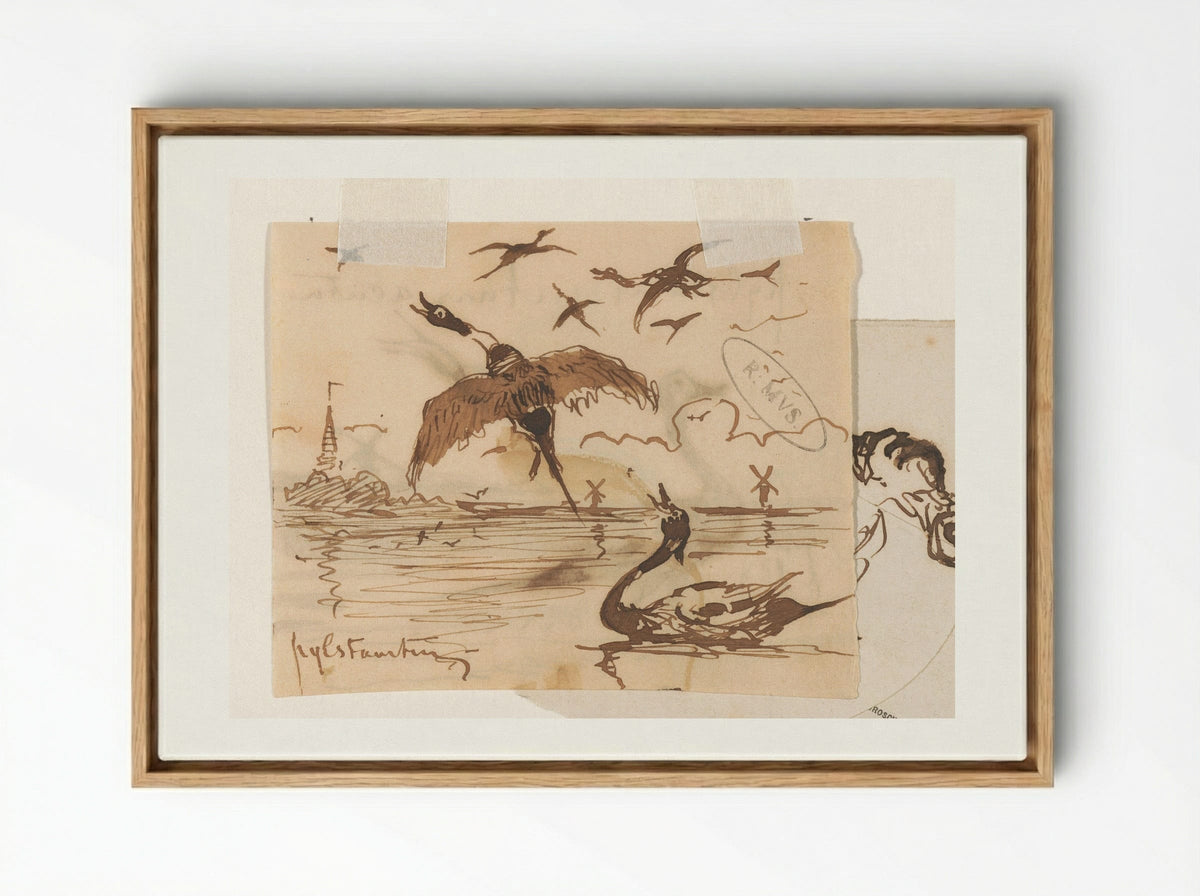 Pijlstaarteenden (Pintail Ducks) - Johannes Tavenraat - Framed Canvas Wood