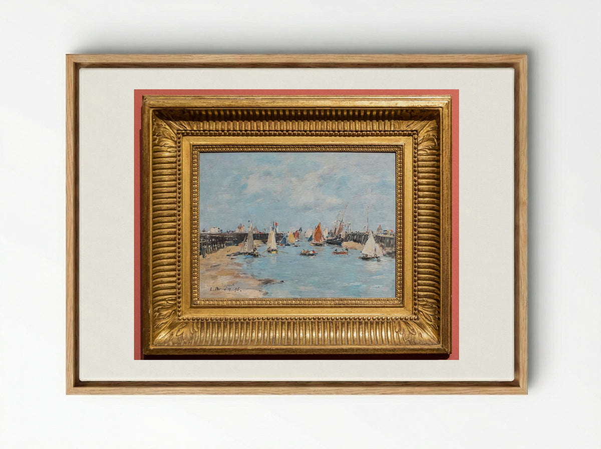 On the Beach at Trouville - Eugène Boudin - Framed Canvas Wood