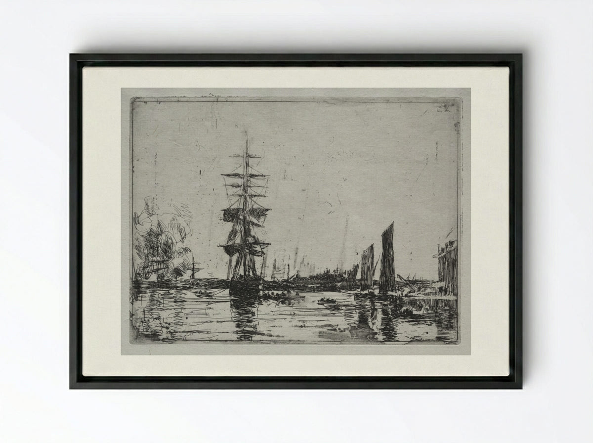 Boats at Anchor - Eugène Boudin - Framed Canvas Black