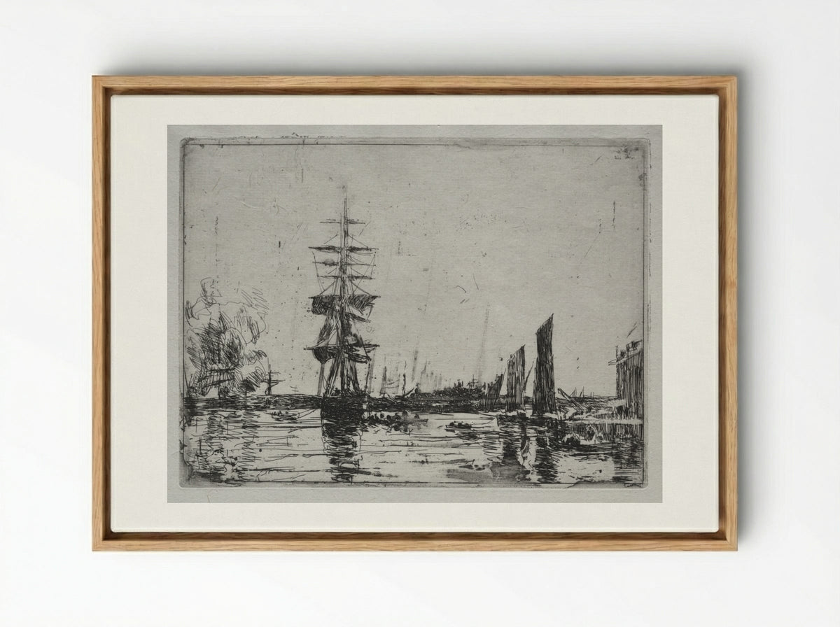 Boats at Anchor - Eugène Boudin - Framed Canvas Wood