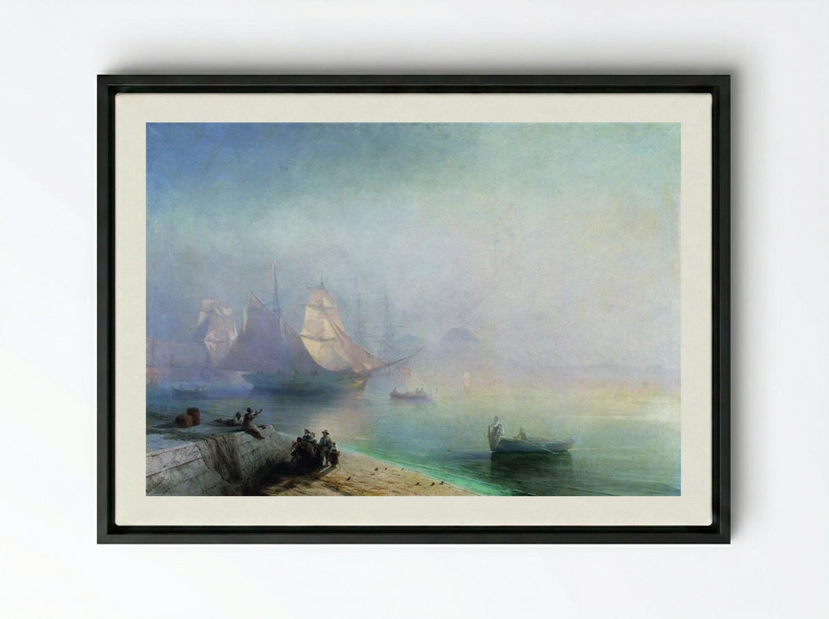 The Bay of Naples on a Misty Morning - Ivan Aivazovsky - Framed Canvas Black