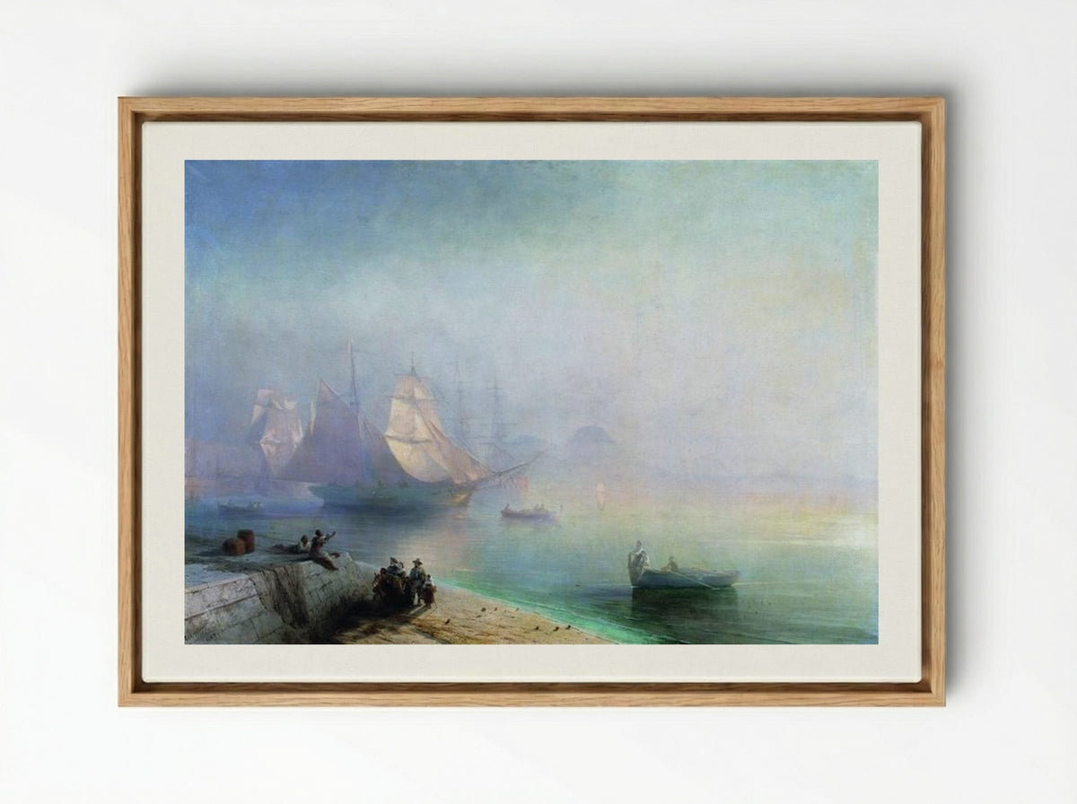 The Bay of Naples on a Misty Morning - Ivan Aivazovsky - Framed Canvas Wood