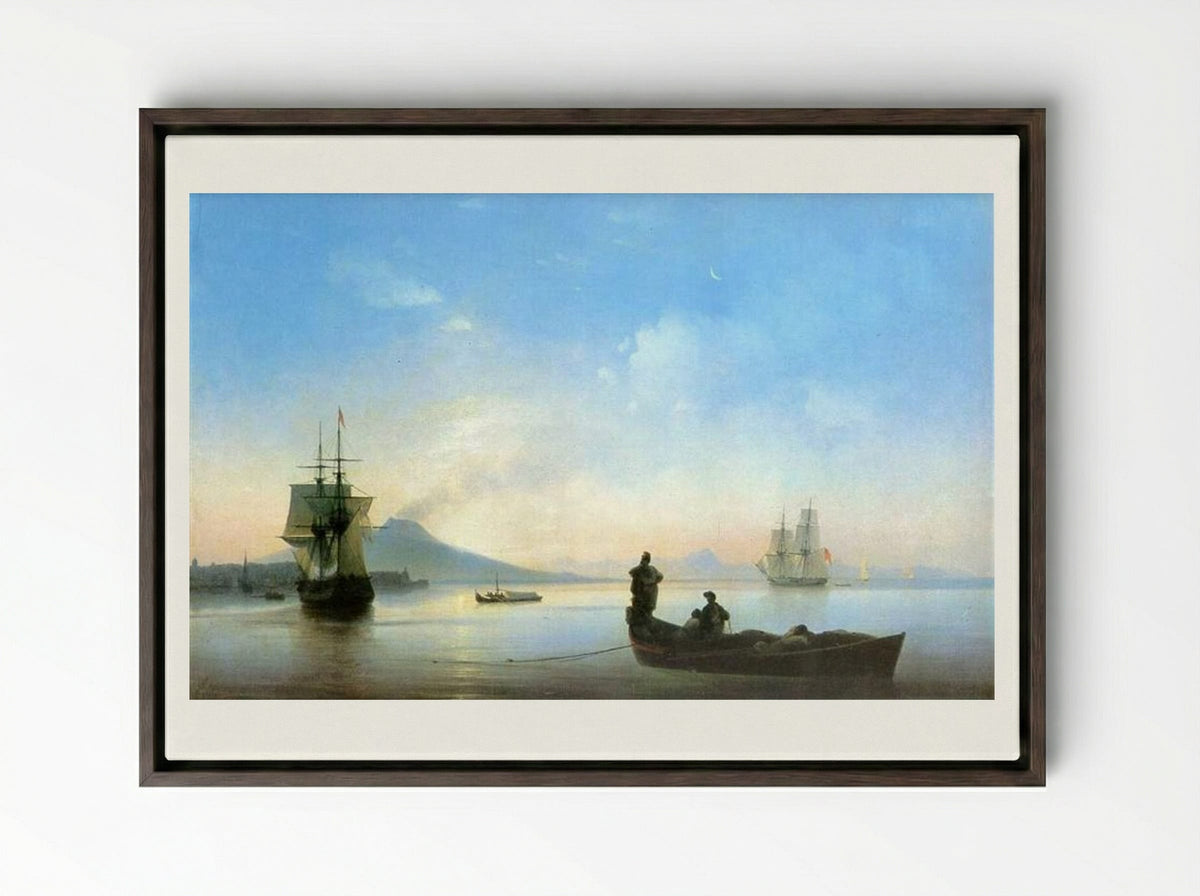 The Bay of Naples in the Morning - Ivan Aivazovsky - Framed Canvas Dark Wood