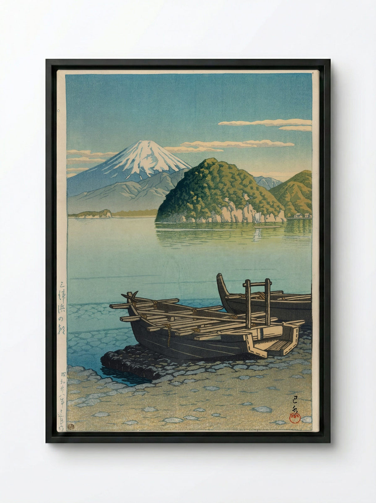 Morning at Mito Beach - Hasui Kawase - Framed Canvas Black