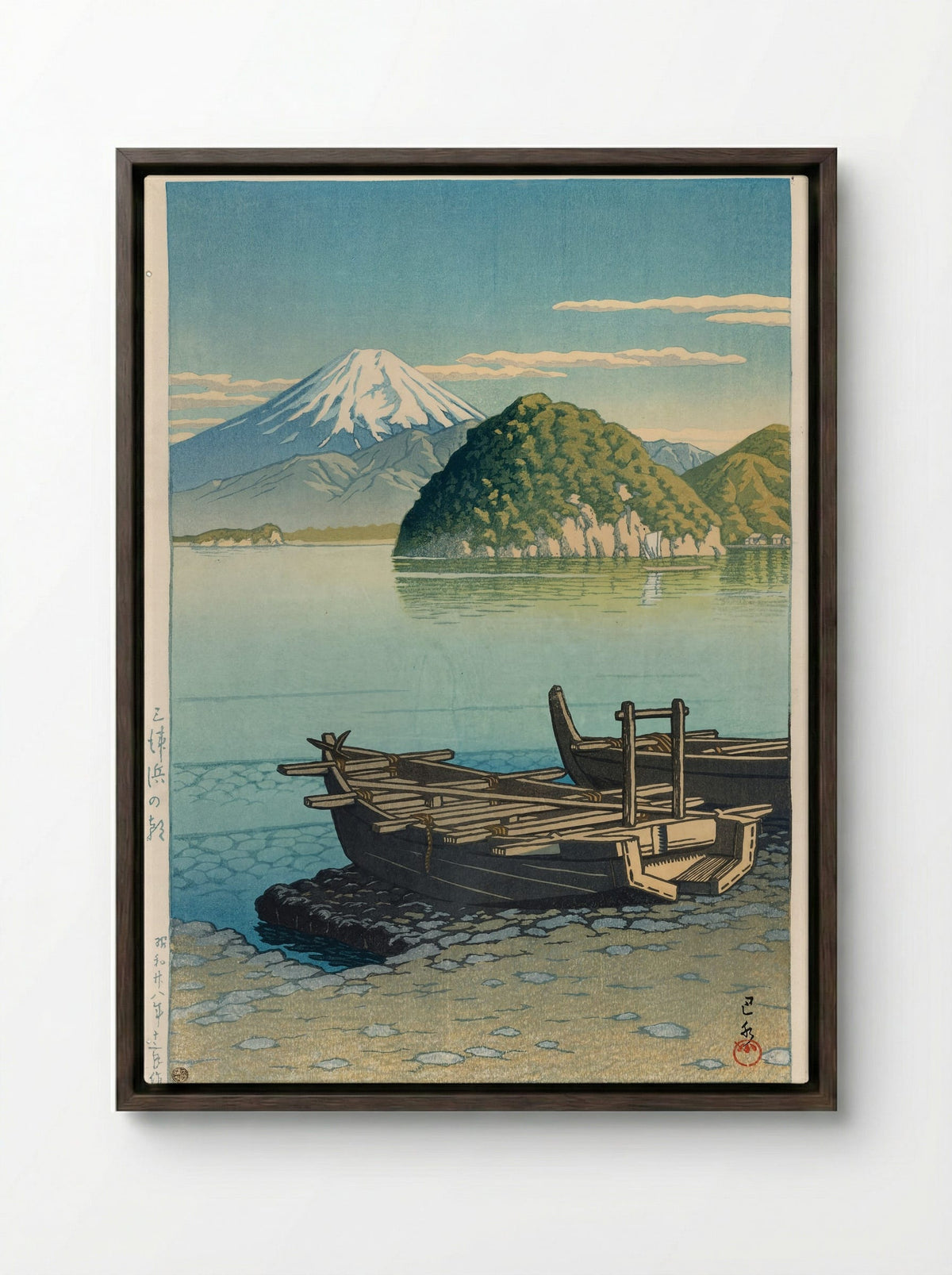 Morning at Mito Beach - Hasui Kawase - Framed Canvas Dark Wood