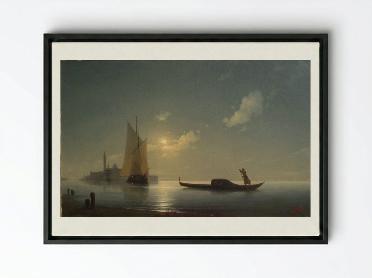 Gondolier at Sea by Night - Ivan Aivazovsky - Framed Canvas Black