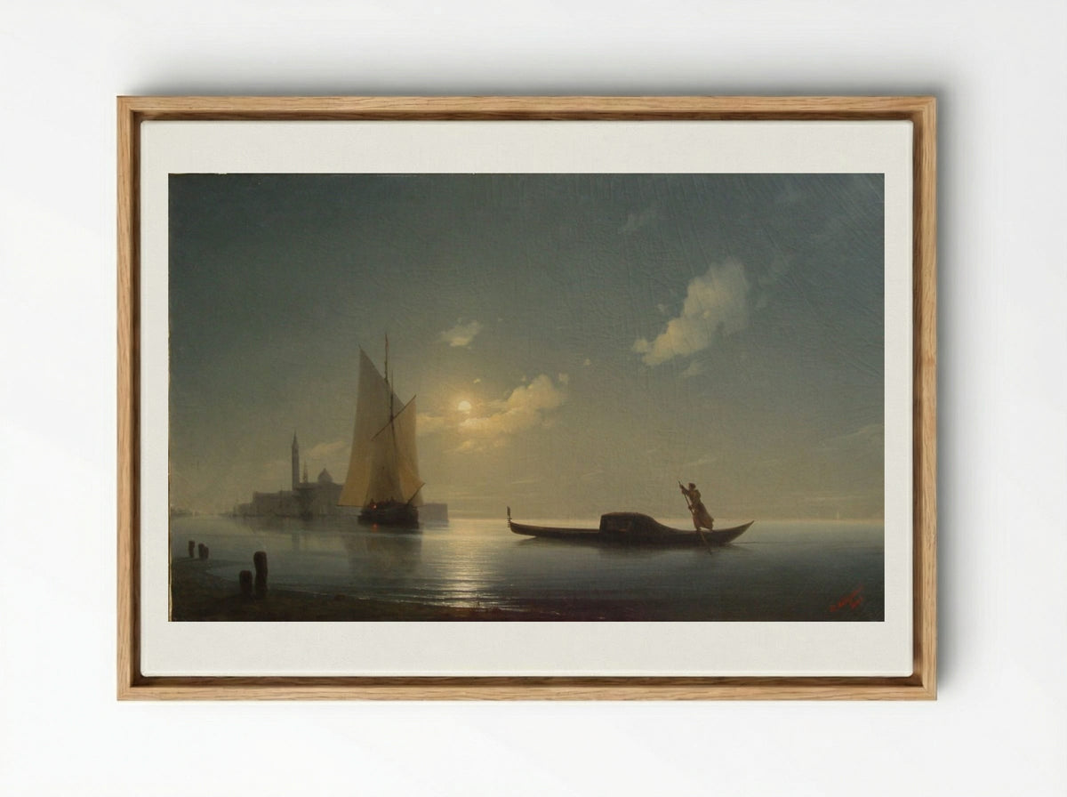 Gondolier at Sea by Night - Ivan Aivazovsky - Framed Canvas Wood