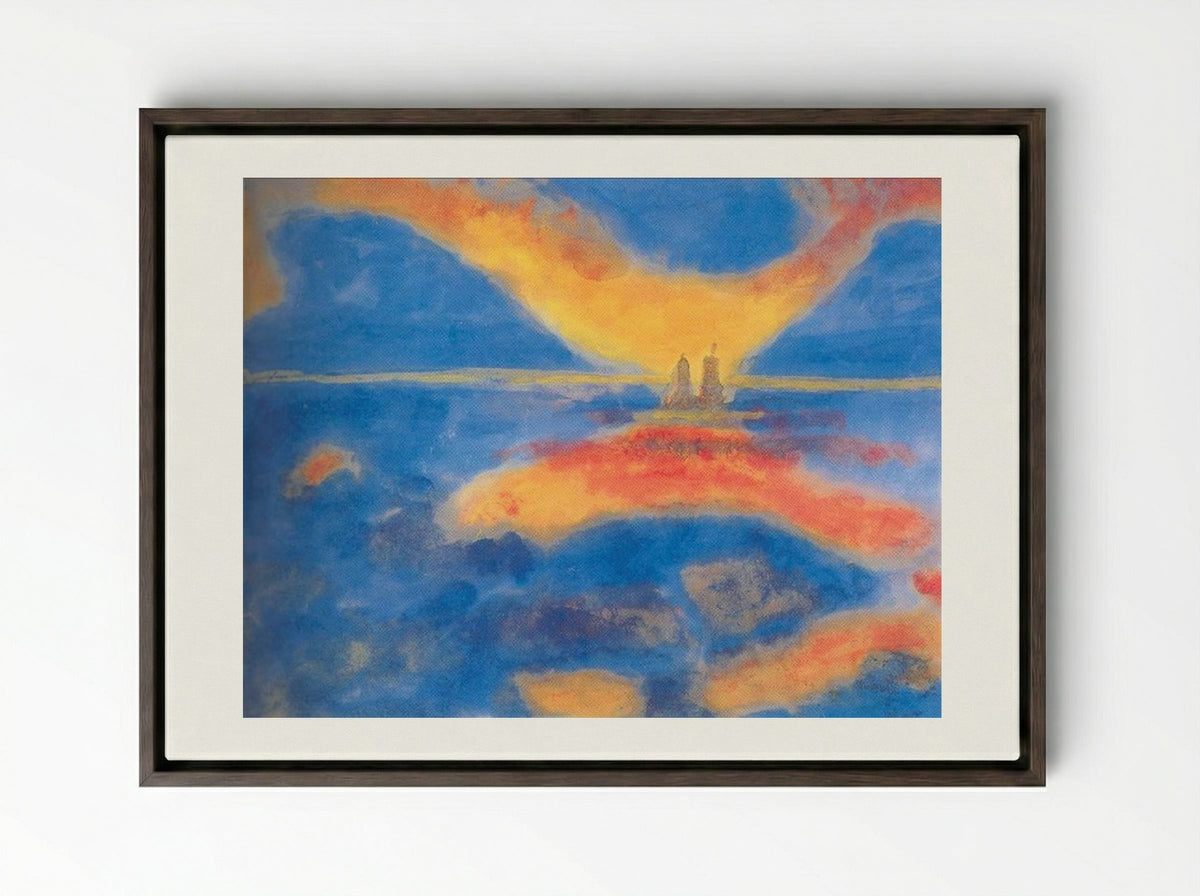 Sunrise at the Sea - Emil Nolde - Framed Canvas Dark Wood