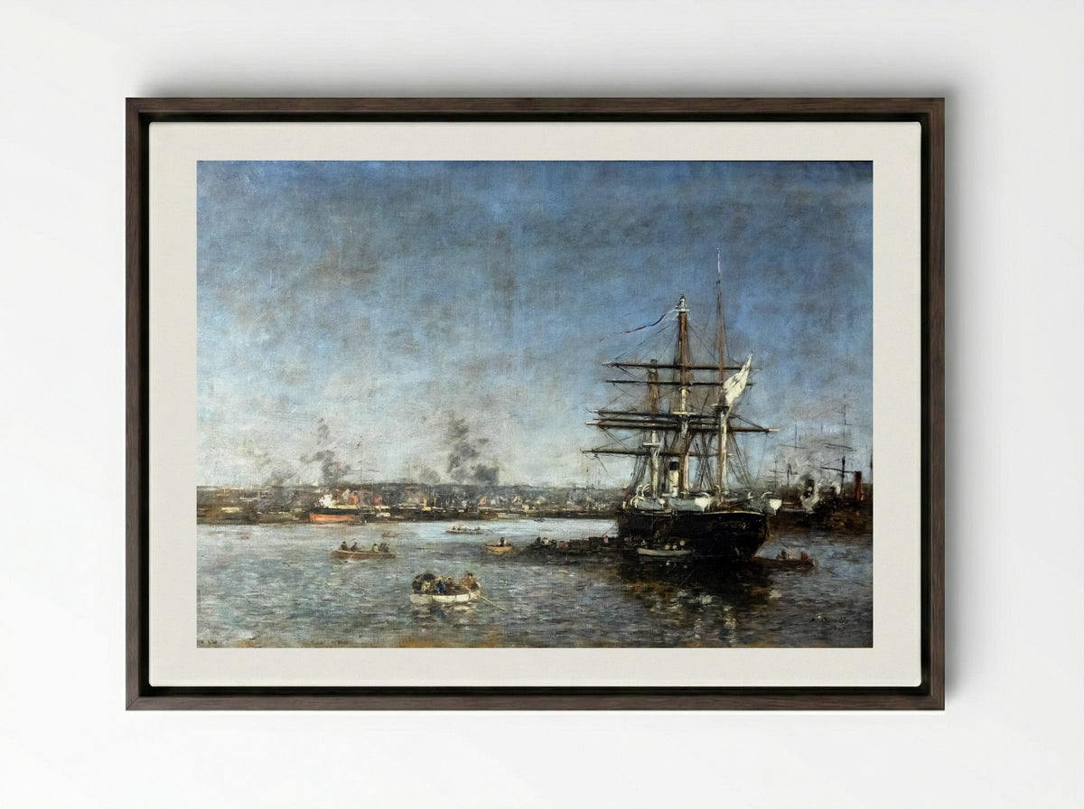 The Port - Eugène Boudin - Framed Canvas Dark Wood