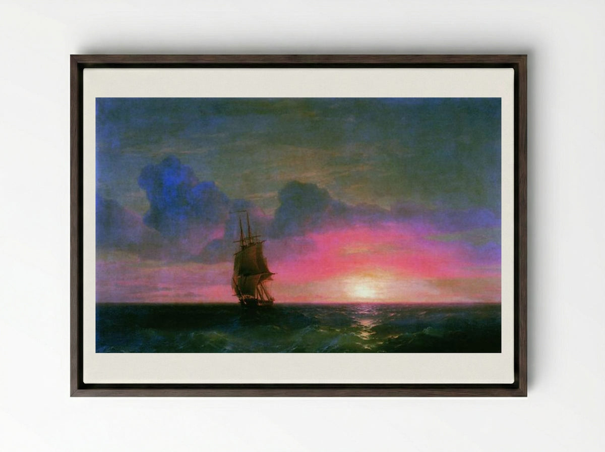 Sunset. A lone sailboat - Ivan Aivazovsky - Framed Canvas Dark Wood