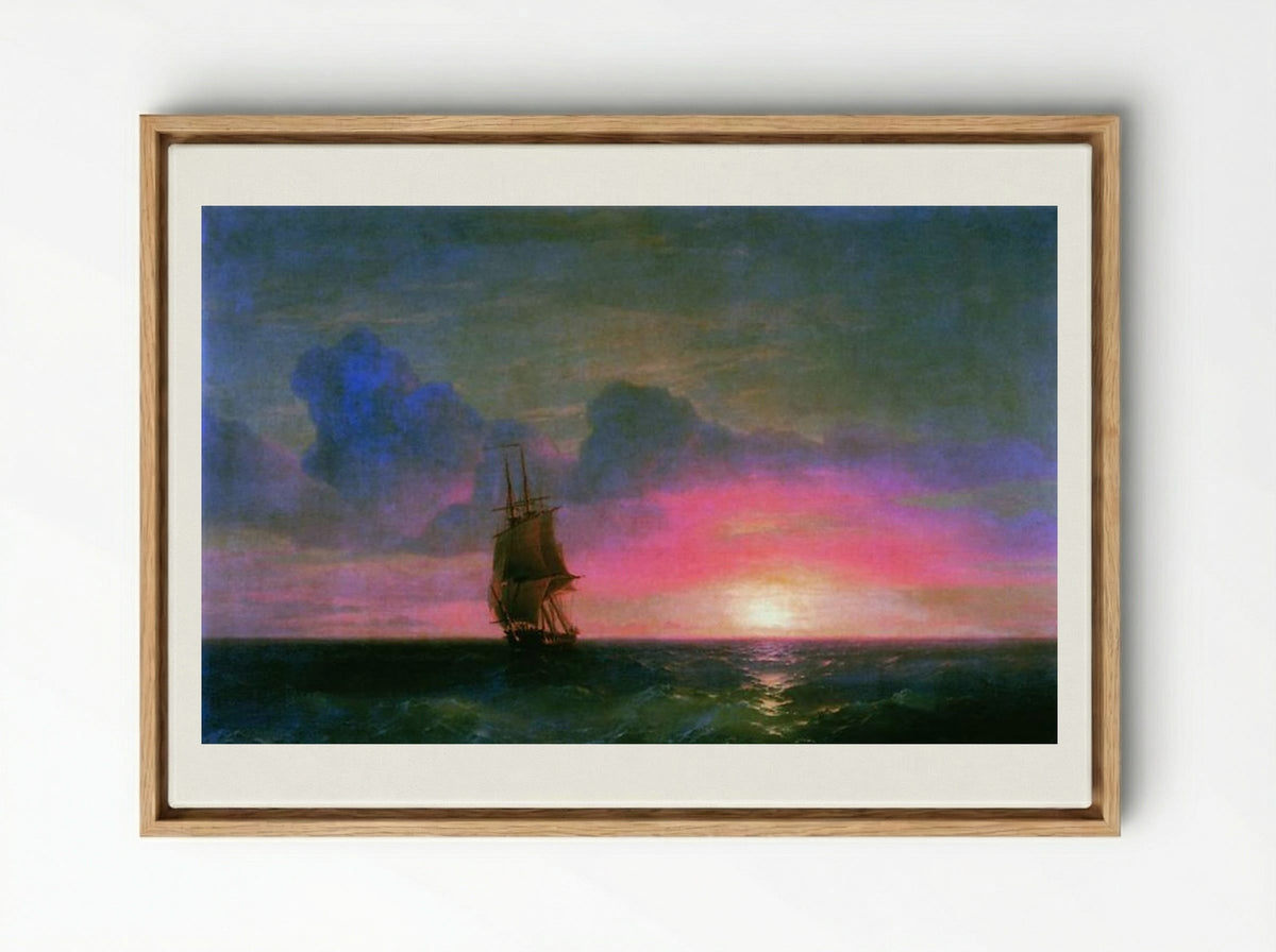 Sunset. A lone sailboat - Ivan Aivazovsky - Framed Canvas Wood