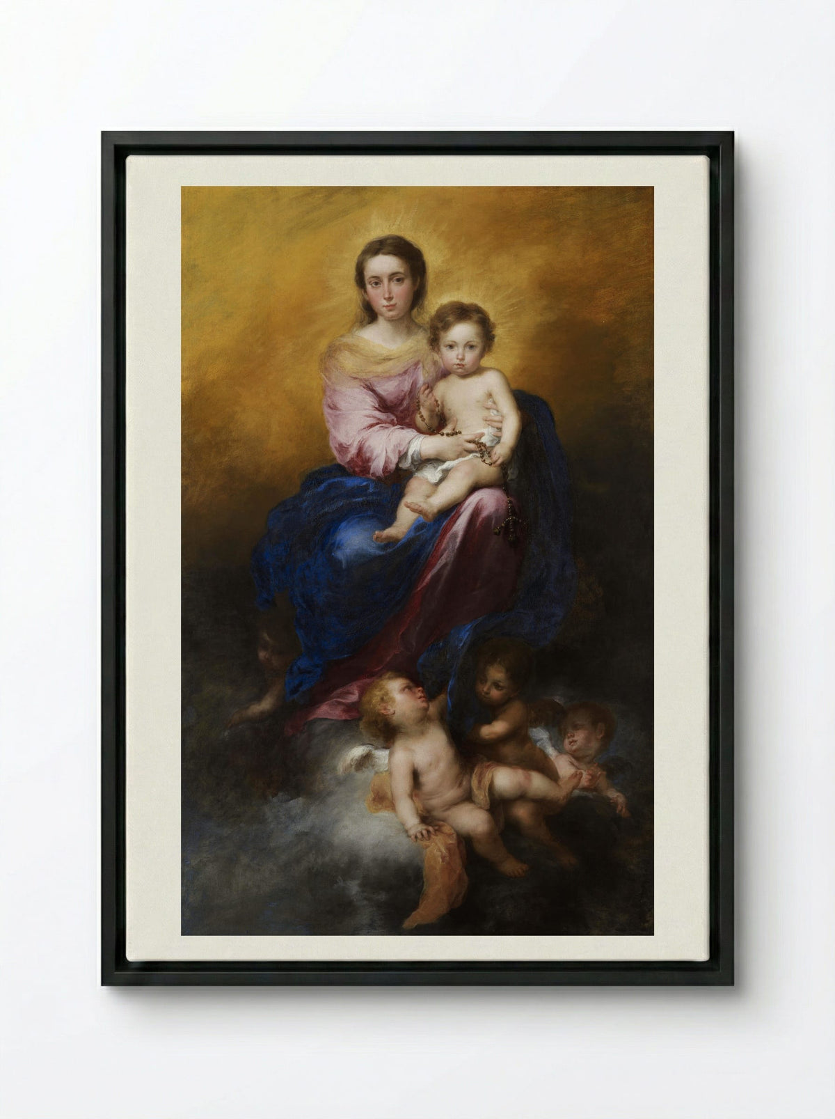 The Virgin of the Rosary - Bartolomé Esteban Murillo - Framed Canvas Black