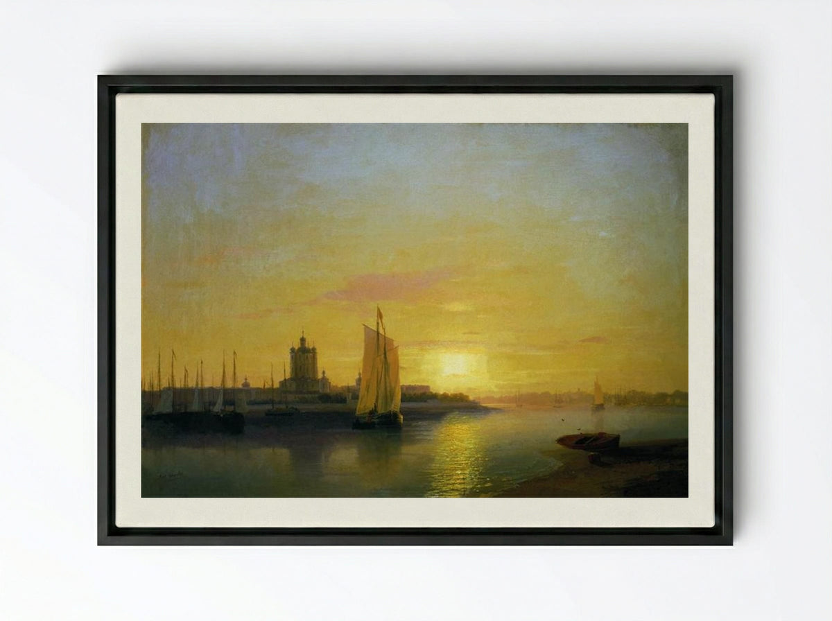 Smolny Convent at Sunset - Ivan Aivazovsky - Framed Canvas Black