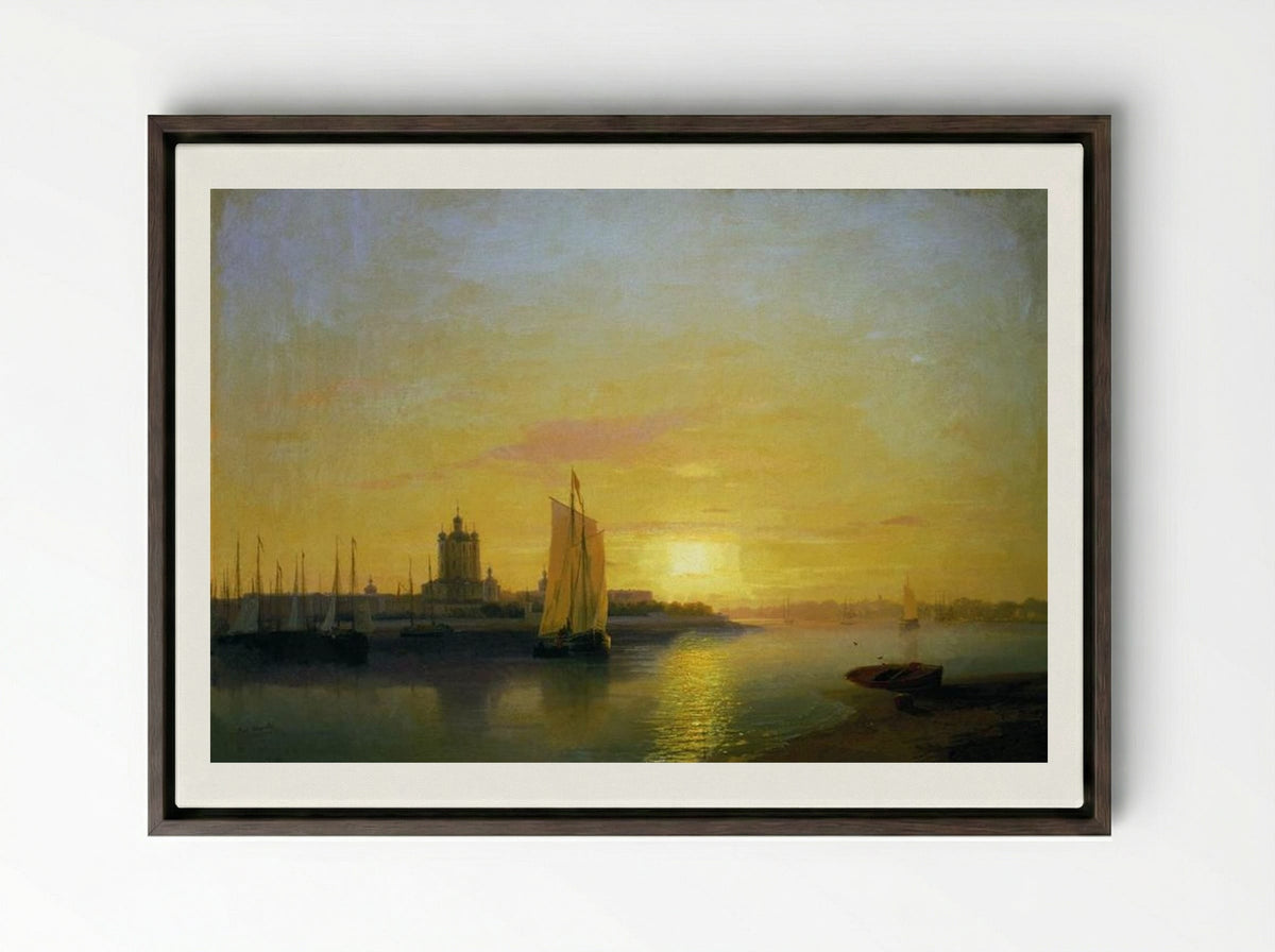 Smolny Convent at Sunset - Ivan Aivazovsky - Framed Canvas Dark Wood