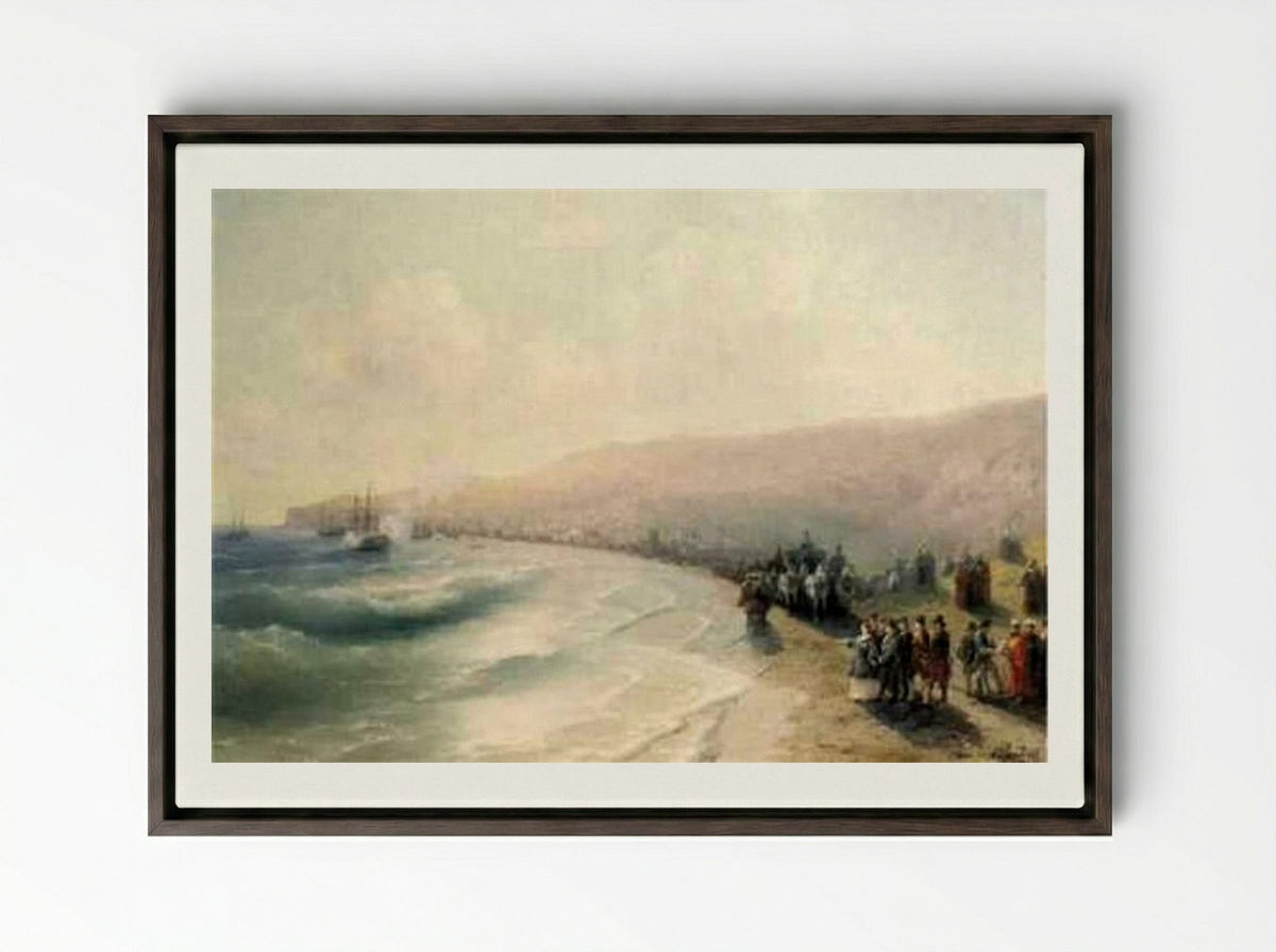 Arrival of Catherine the Great in Feodosia - Ivan Aivazovsky - Framed Canvas Dark Wood