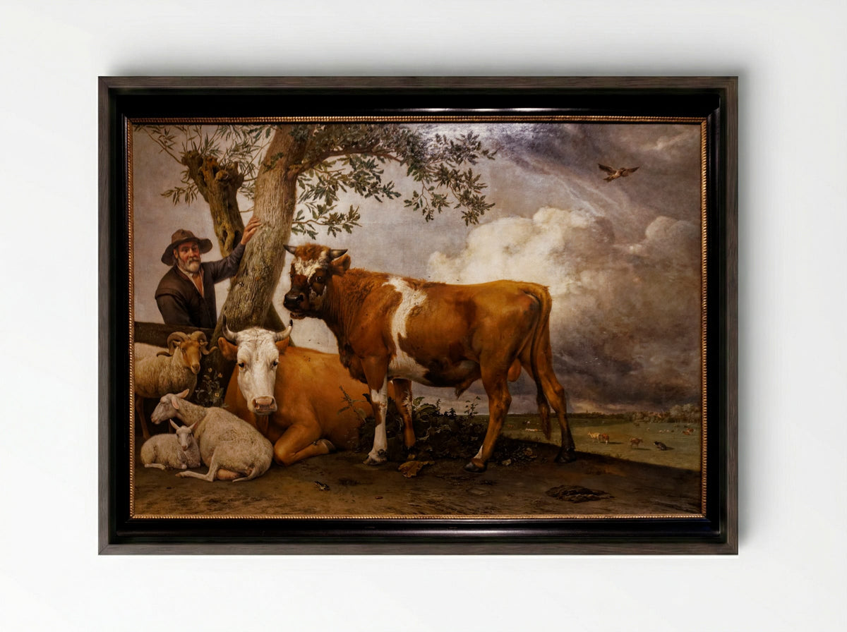 The Bull - Paulus Potter - Framed Canvas Dark Wood