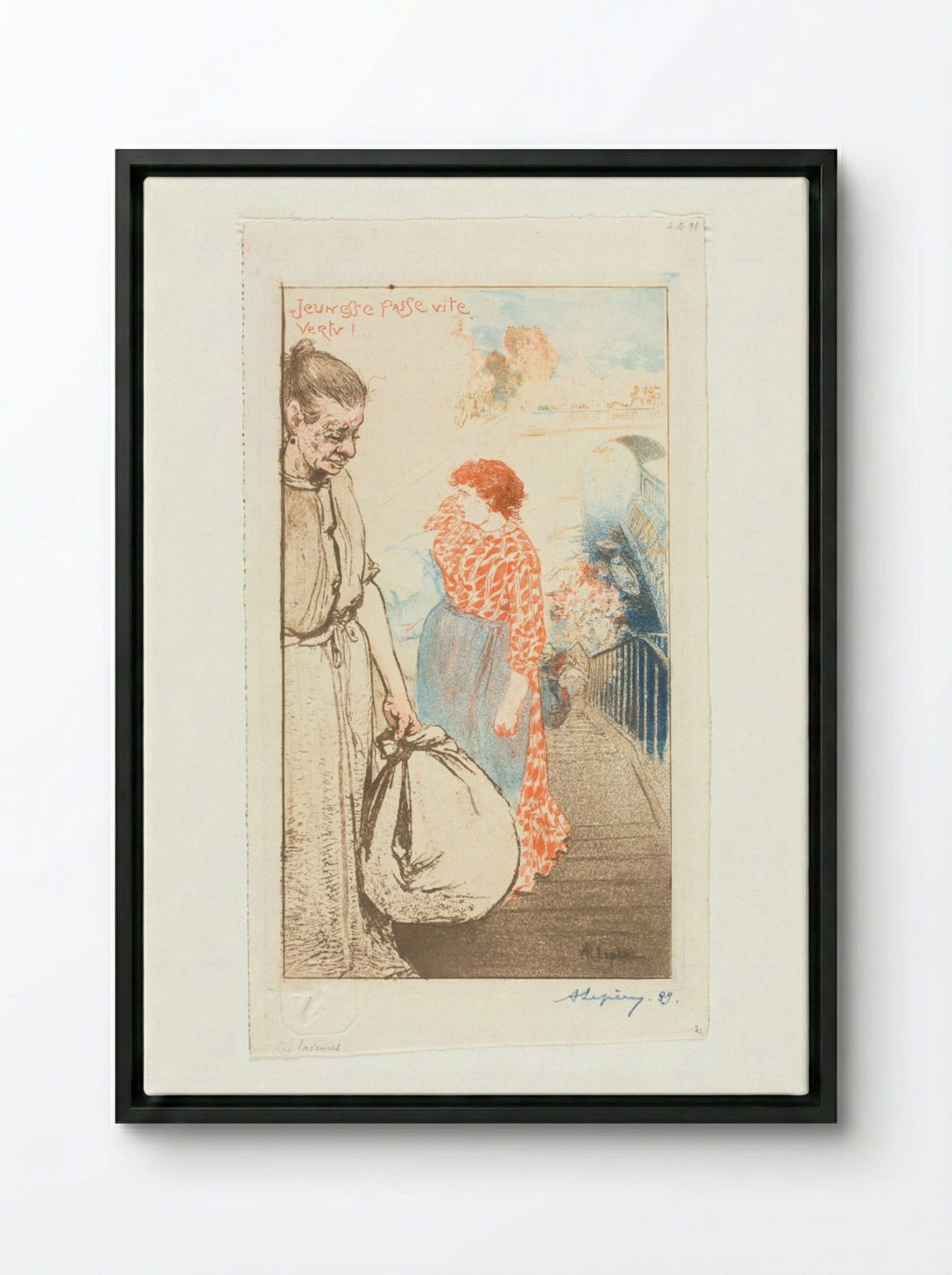 Washerwomen (Les Laveuses) - Auguste Louis Lepère - Framed Canvas Black