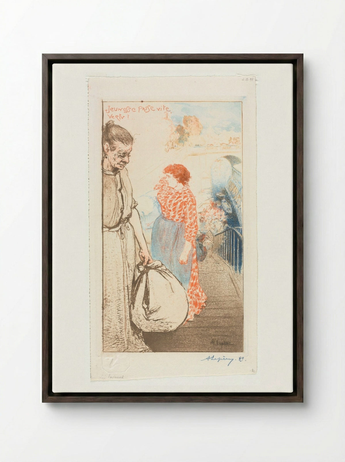 Washerwomen (Les Laveuses) - Auguste Louis Lepère - Framed Canvas Dark Wood