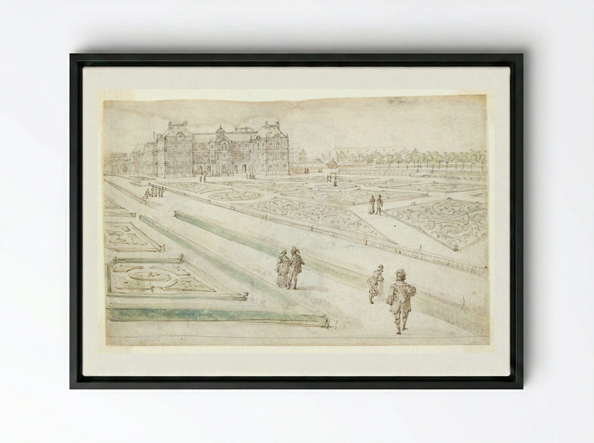 View of the Luxembourg Palace from the Grand Parterre - Israël Silvestre - Framed Canvas Black