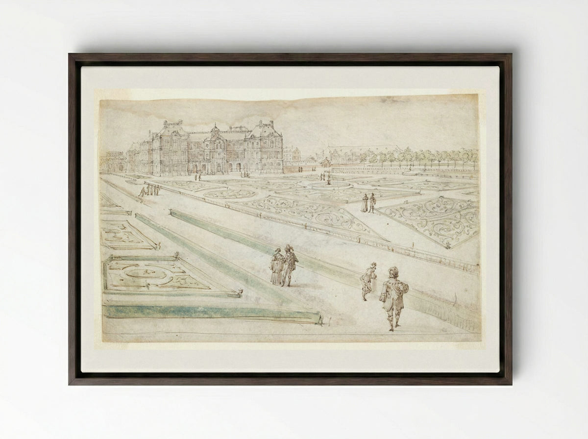 View of the Luxembourg Palace from the Grand Parterre - Israël Silvestre - Framed Canvas Dark Wood