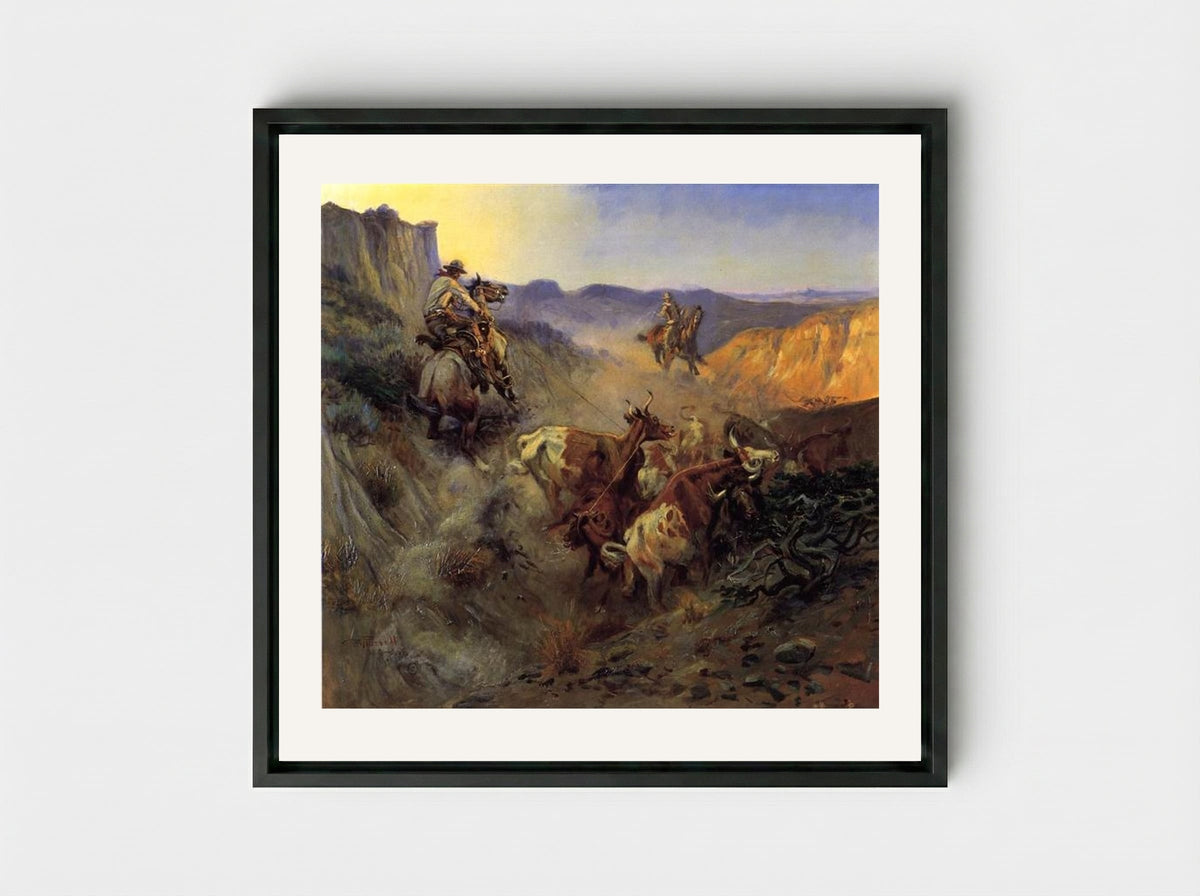 The Slick Ear - Charles M. Russell - Framed Canvas Black