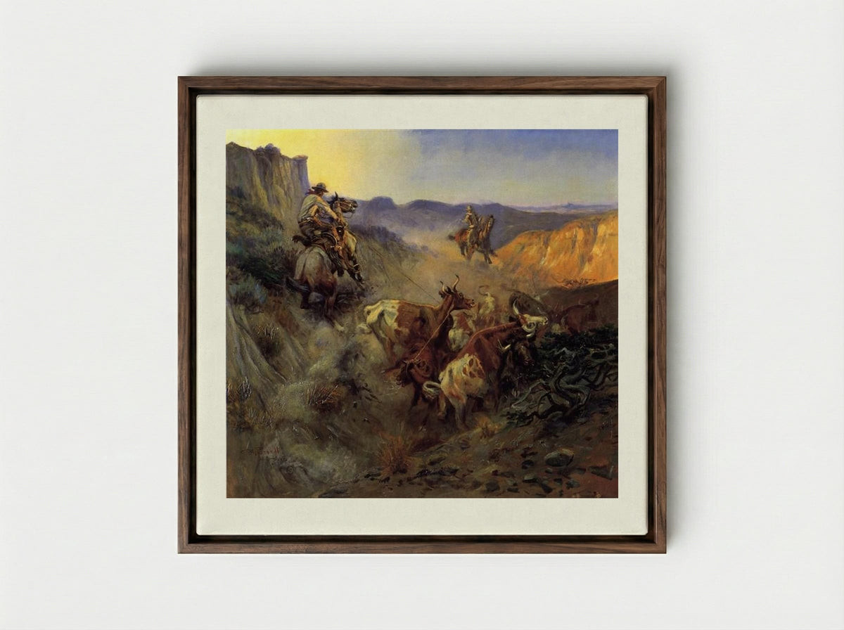 The Slick Ear - Charles M. Russell - Framed Canvas Dark Wood