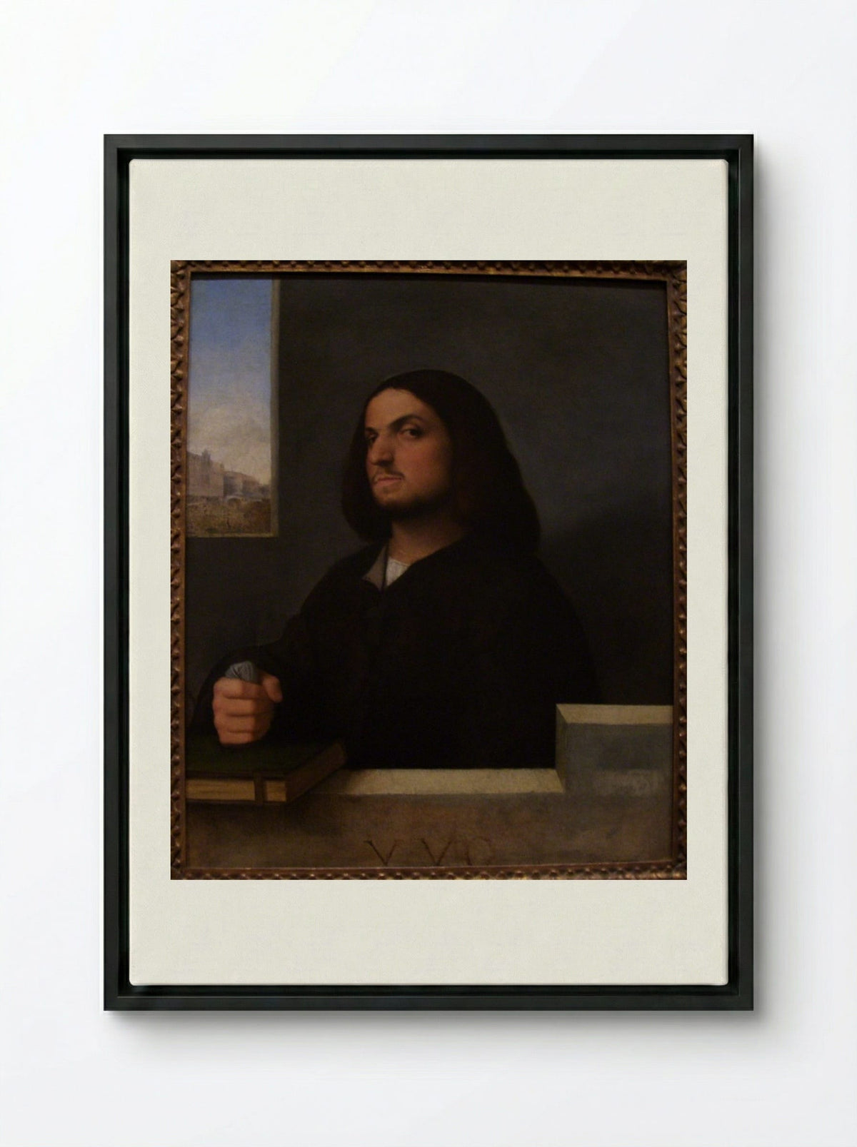 Portrait of a Venetian Gentleman - Giorgione - Framed Canvas Black