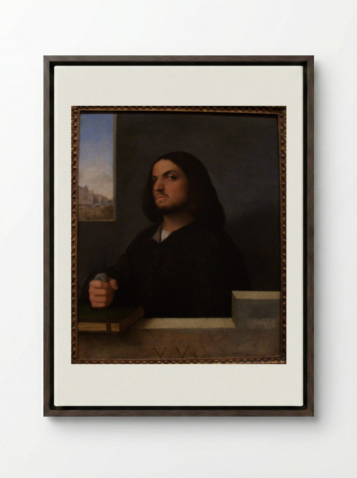 Portrait of a Venetian Gentleman - Giorgione - Framed Canvas Dark Wood