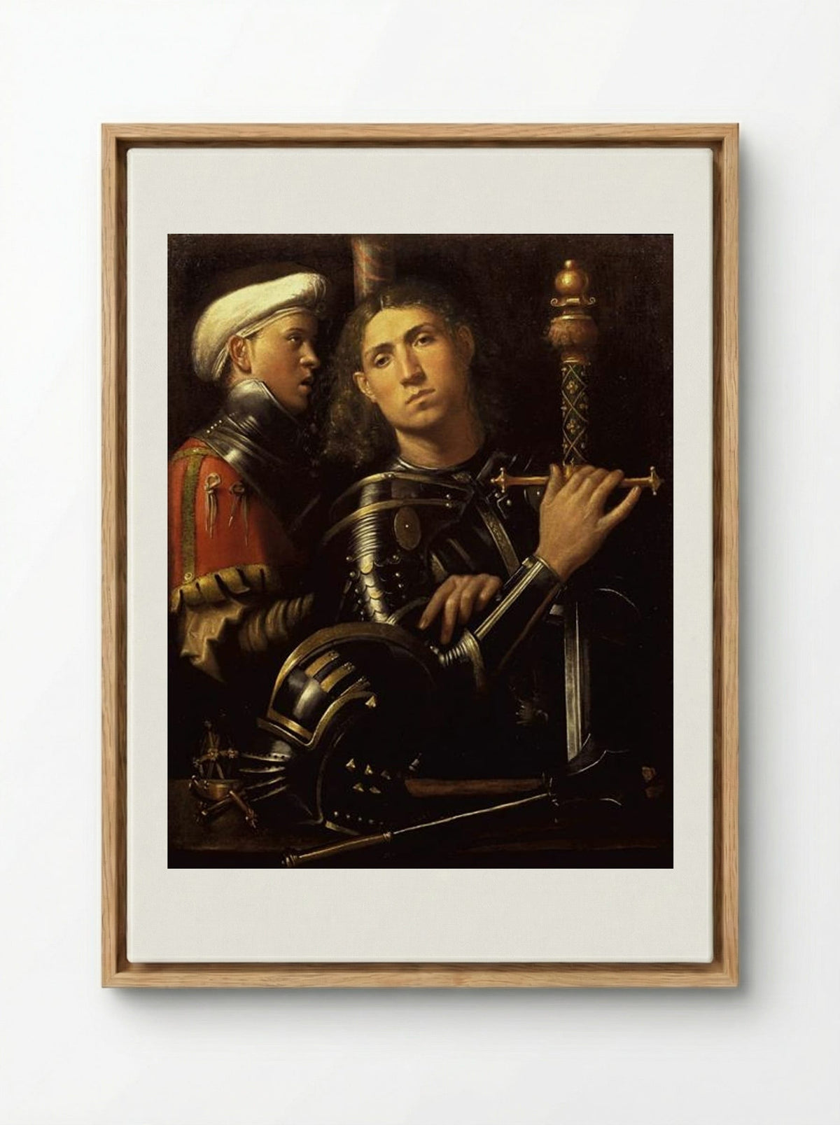 Warrior with Groom - Giorgione - Framed Canvas Wood