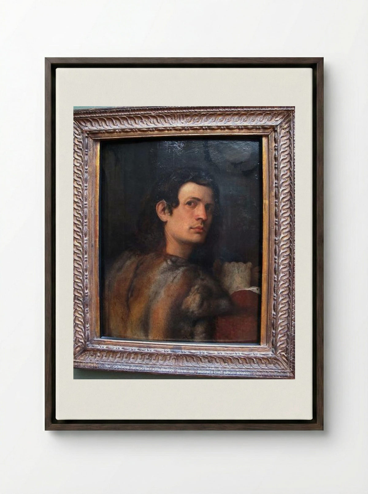 Portrait of a Young Man - Giorgione - Framed Canvas Dark Wood