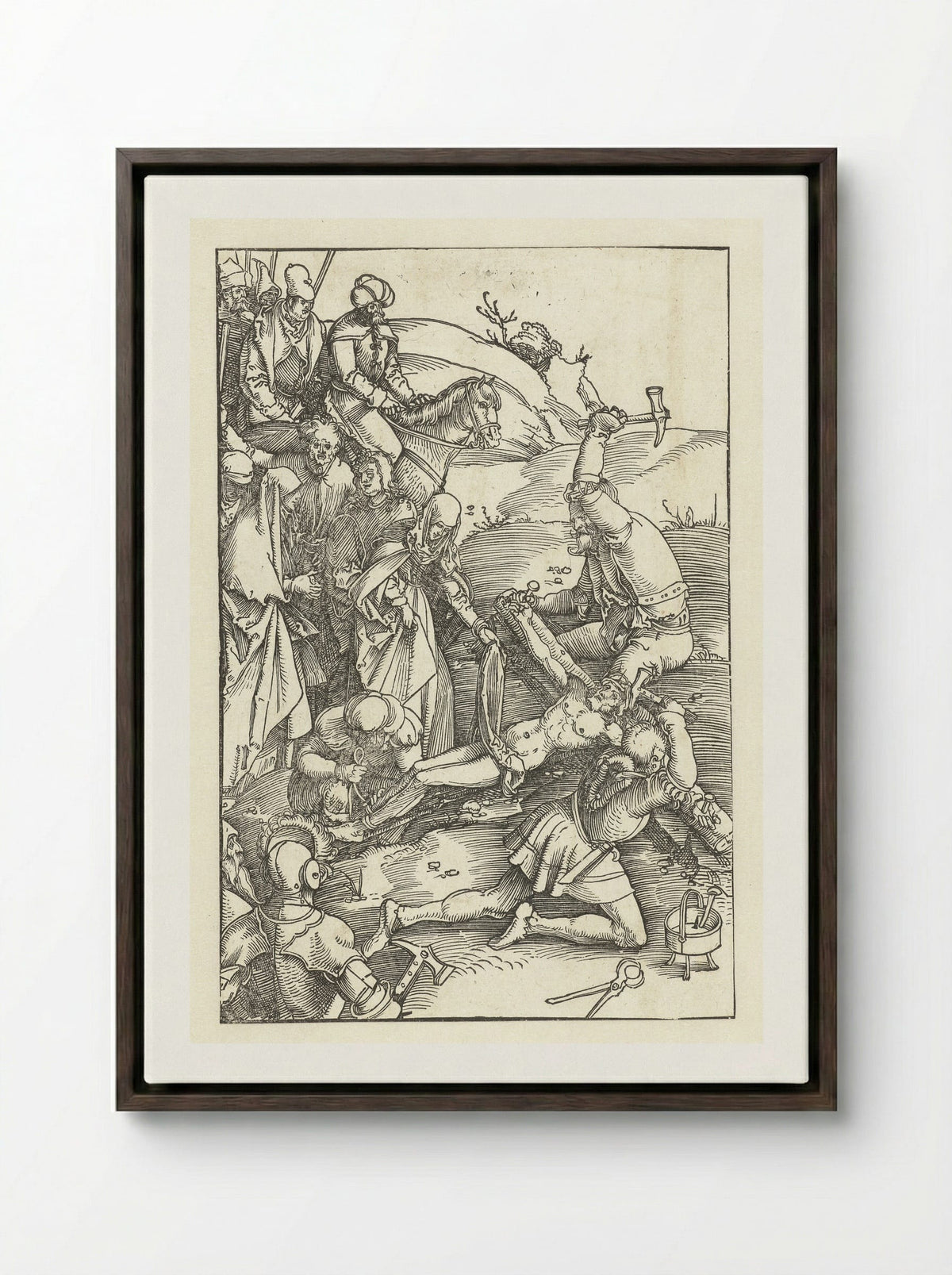 Christ Nailed to the Cross - Hans Baldung Grien - Framed Canvas Dark Wood