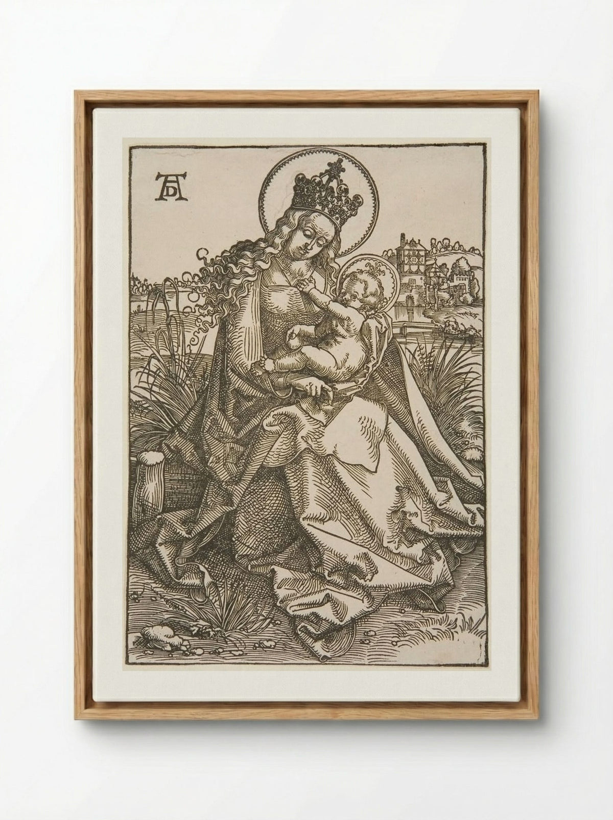 Madonna and Child on a Grassy Bank - Hans Baldung Grien - Framed Canvas Wood