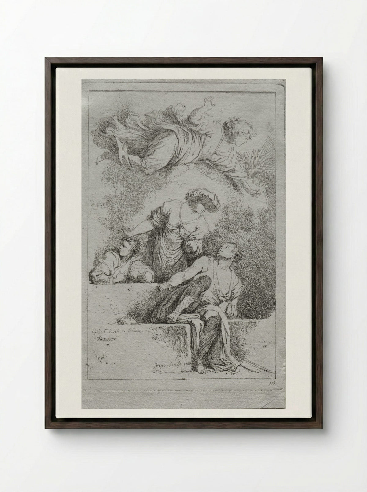 The Disciples at the Tomb - Jean-Honoré Fragonard - Framed Canvas Dark Wood