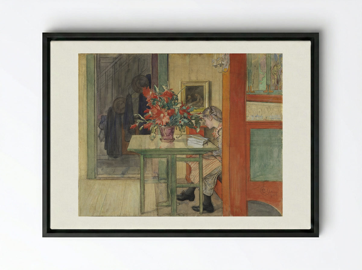 Lisbeth Reading - Carl Larsson - Framed Canvas Black