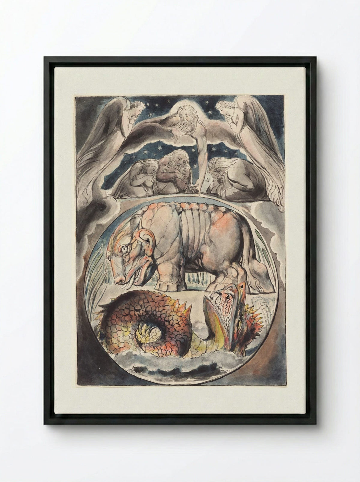 Behold Now Behemoth, Which I Made With Thee (The Book of Job) - William Blake - Framed Canvas Black