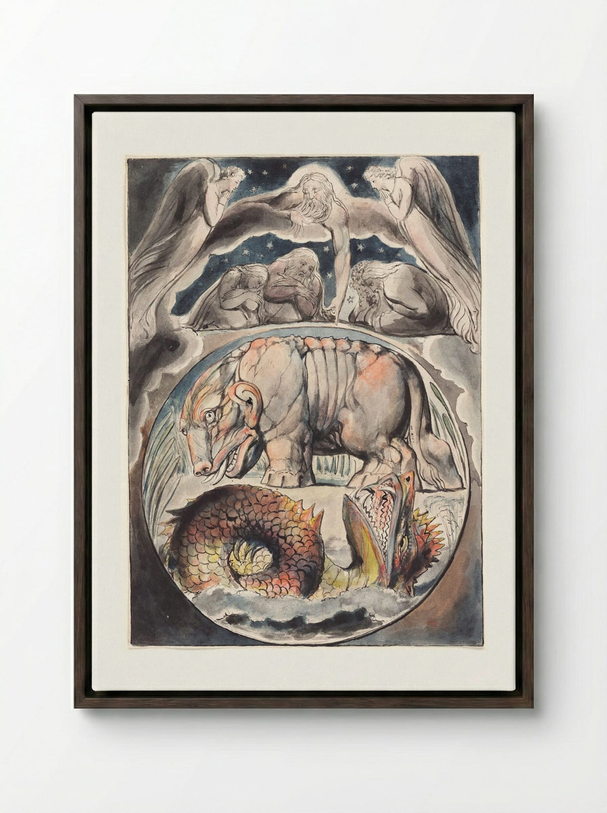 Behold Now Behemoth, Which I Made With Thee (The Book of Job) - William Blake - Framed Canvas Dark Wood
