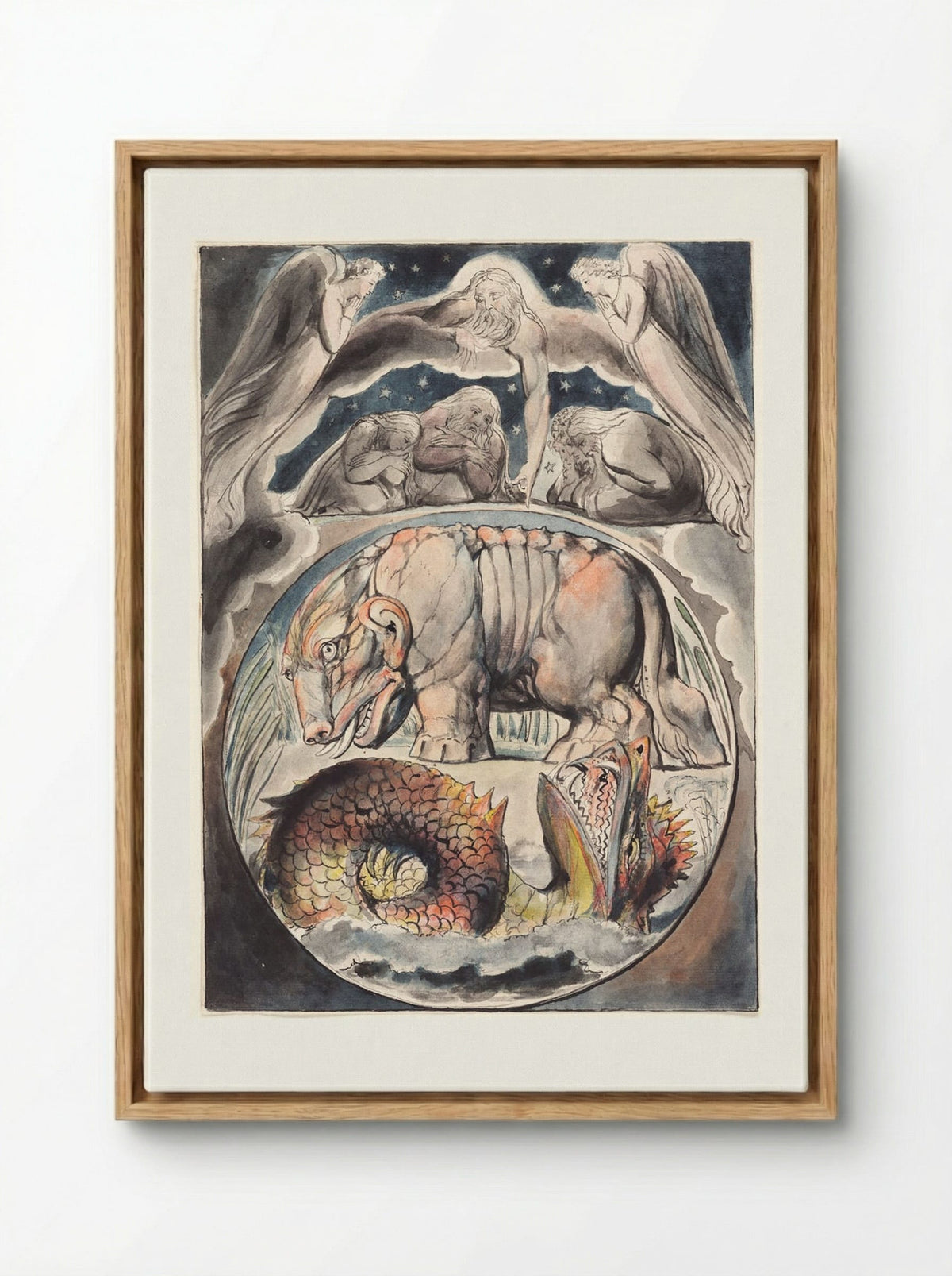 Behold Now Behemoth, Which I Made With Thee (The Book of Job) - William Blake - Framed Canvas Wood