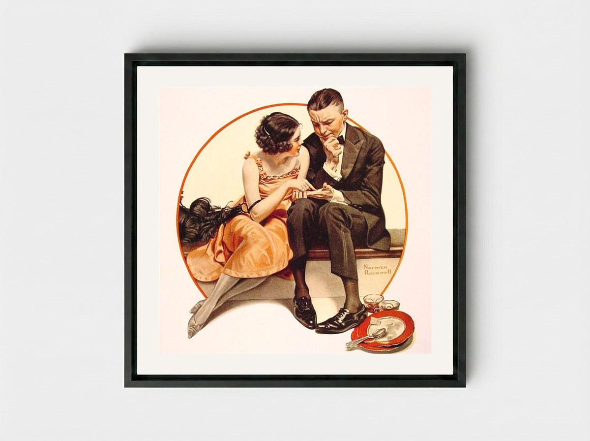 Girl Reading Palm - Norman Rockwell - Framed Canvas Black