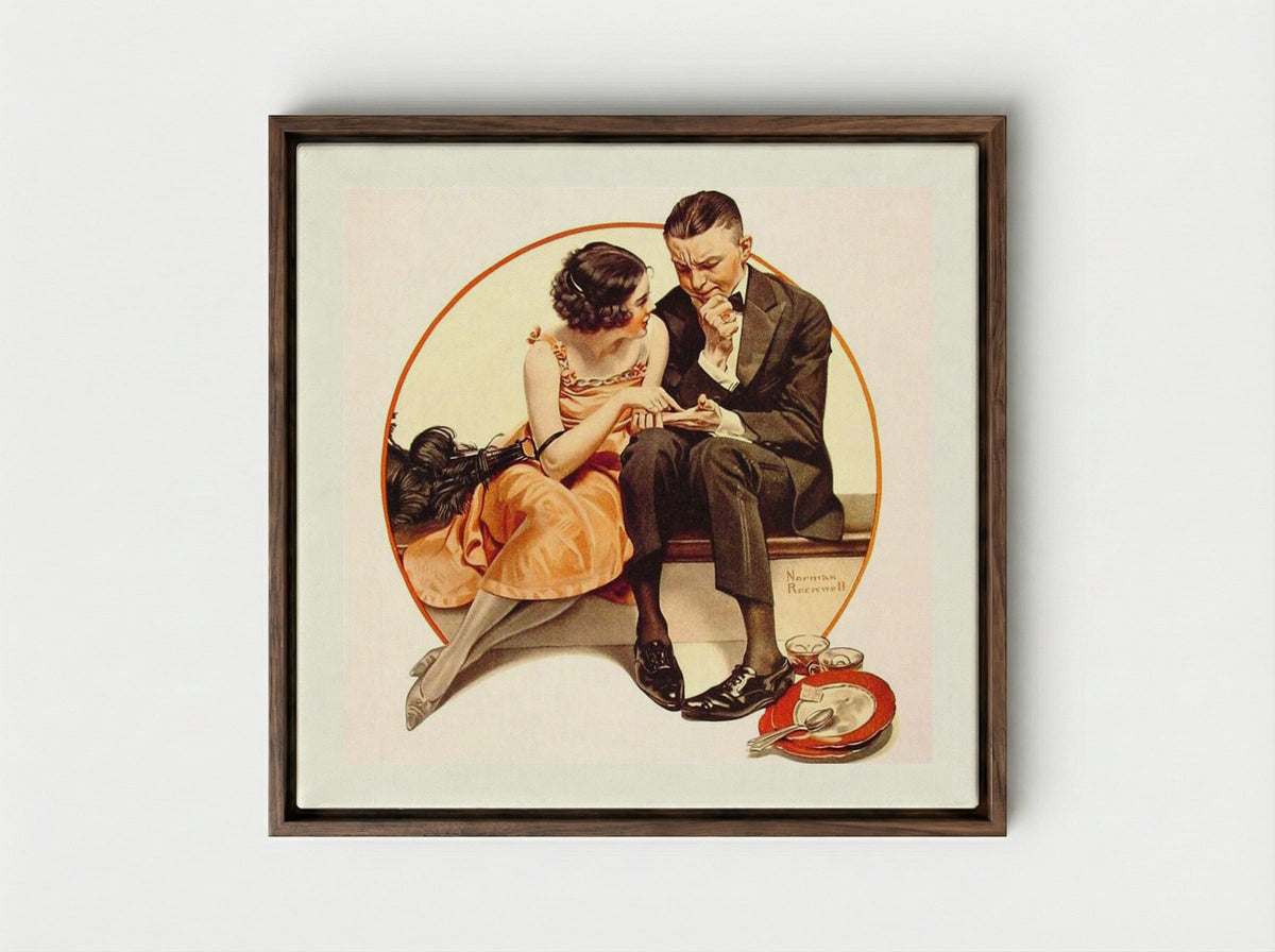 Girl Reading Palm - Norman Rockwell - Framed Canvas Dark Wood