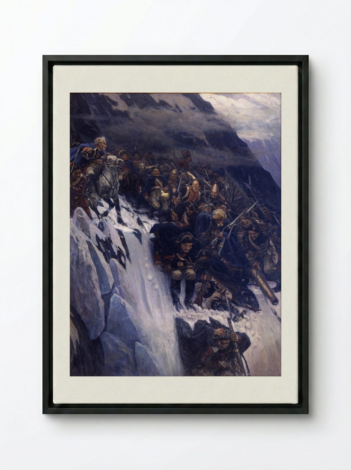 Suvorov Crossing the Alps - Vasily Surikov - Framed Canvas Black
