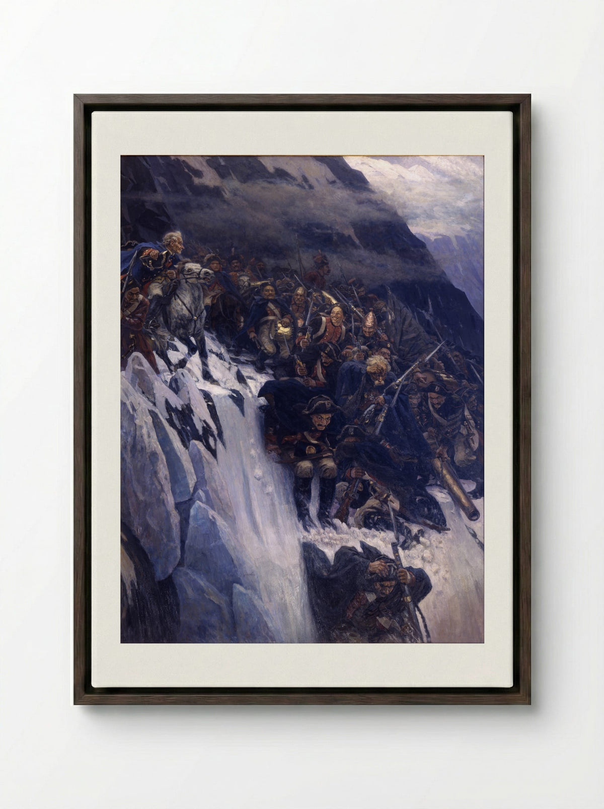 Suvorov Crossing the Alps - Vasily Surikov - Framed Canvas Dark Wood