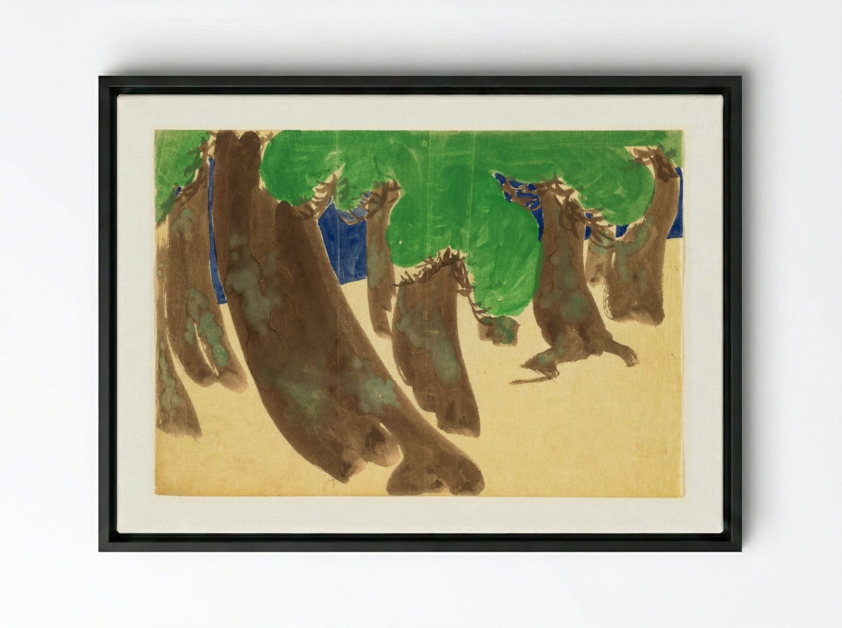 Windswept Pines - Kamisaka Sekka - Framed Canvas Black